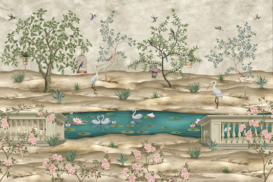 Chinoiserie Garden & Swan Pond Wall Mural