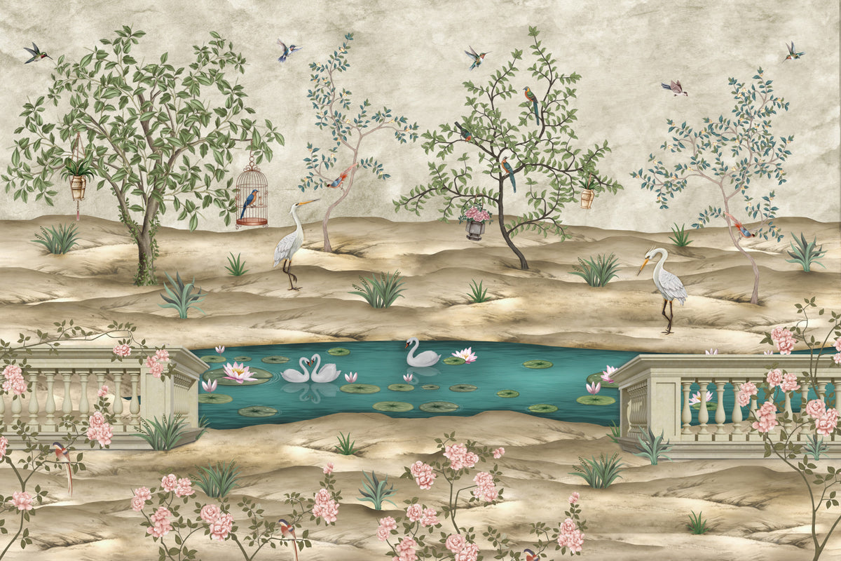 Chinoiserie Garden & Swan Pond Wall Mural in your room