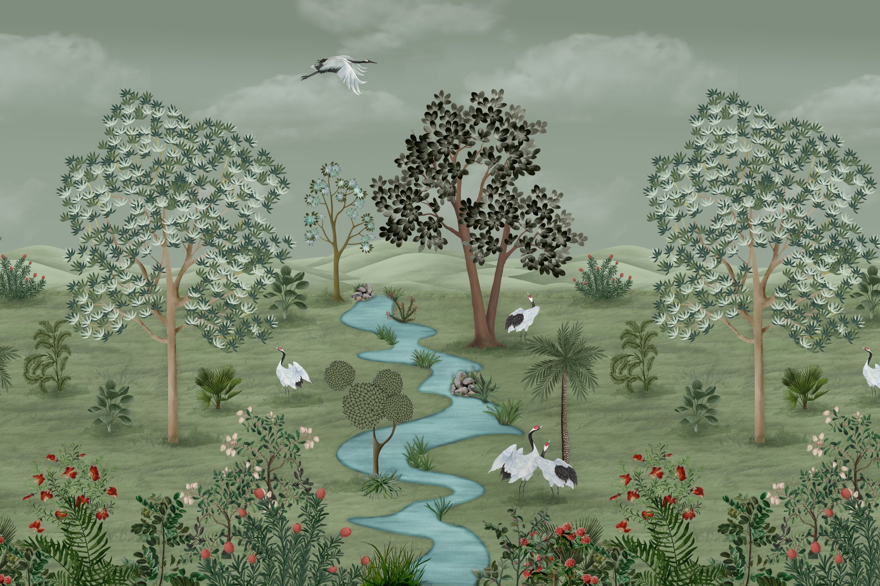 Green Valley Crane Vista Wall Mural