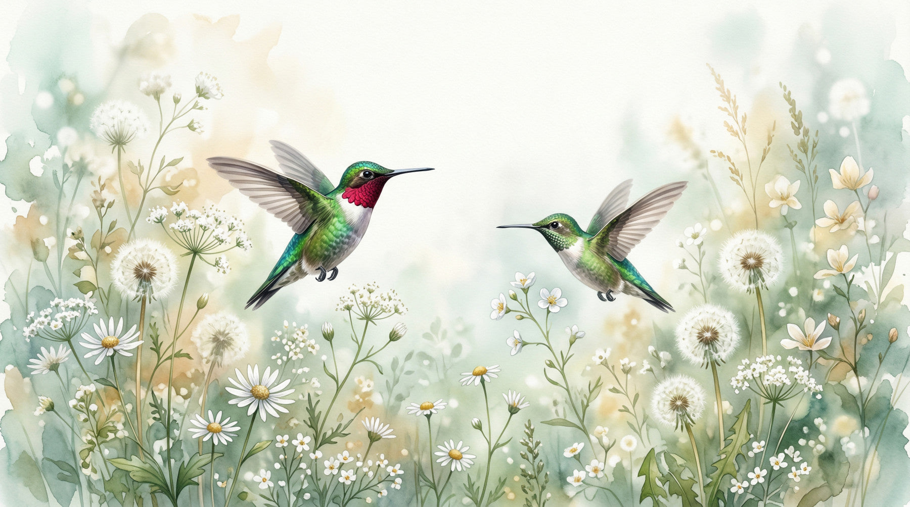 This vibrant wall mural with hummingbirds adds life to a cozy Kids room or office space.