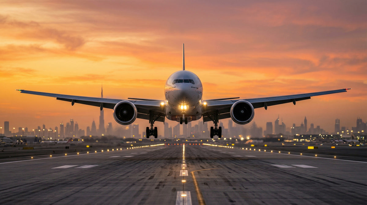 Golden Hour Flight: City Lights Ascend Wall Mural in your room — zoomed