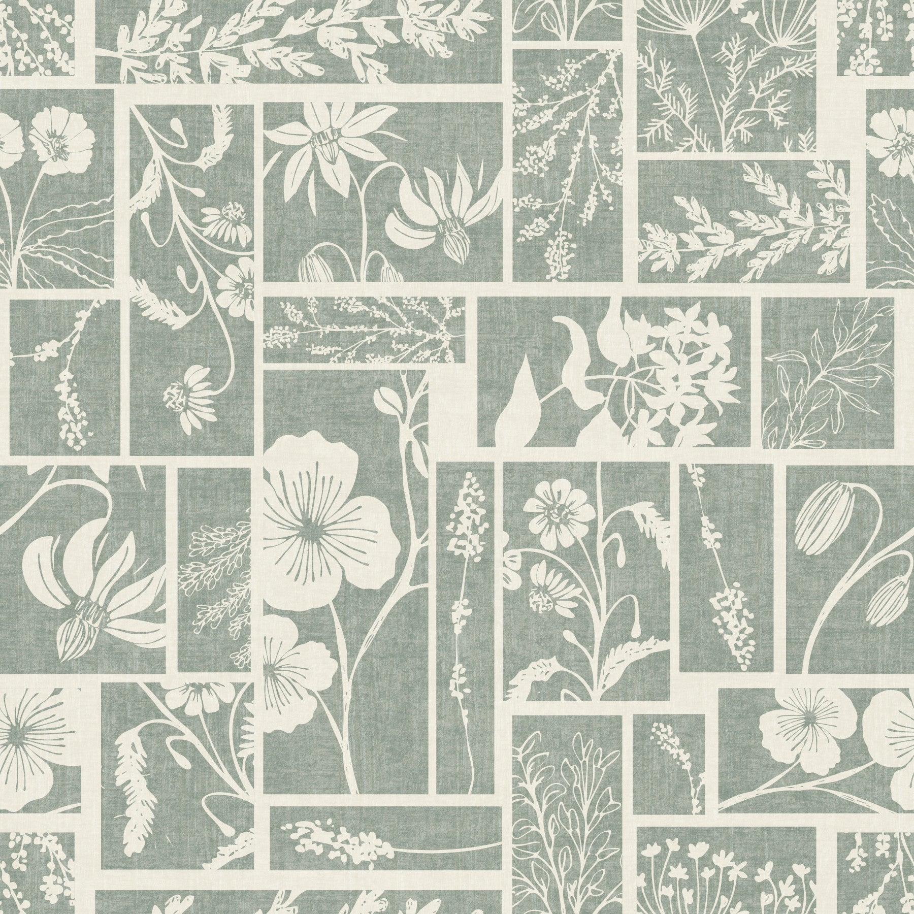 Sage Botanical Collage Wallpaper⁠ in your room — zoomed