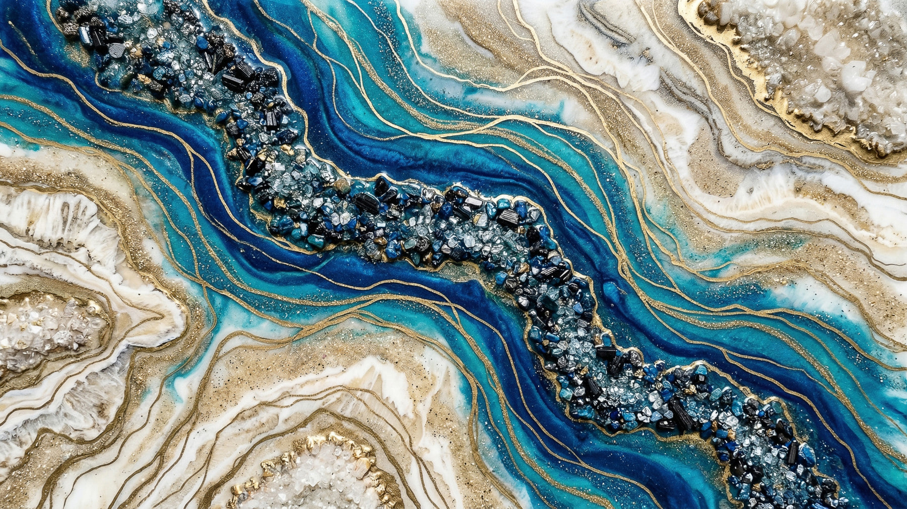 Aqua Gold Geode Flow Wall Mural