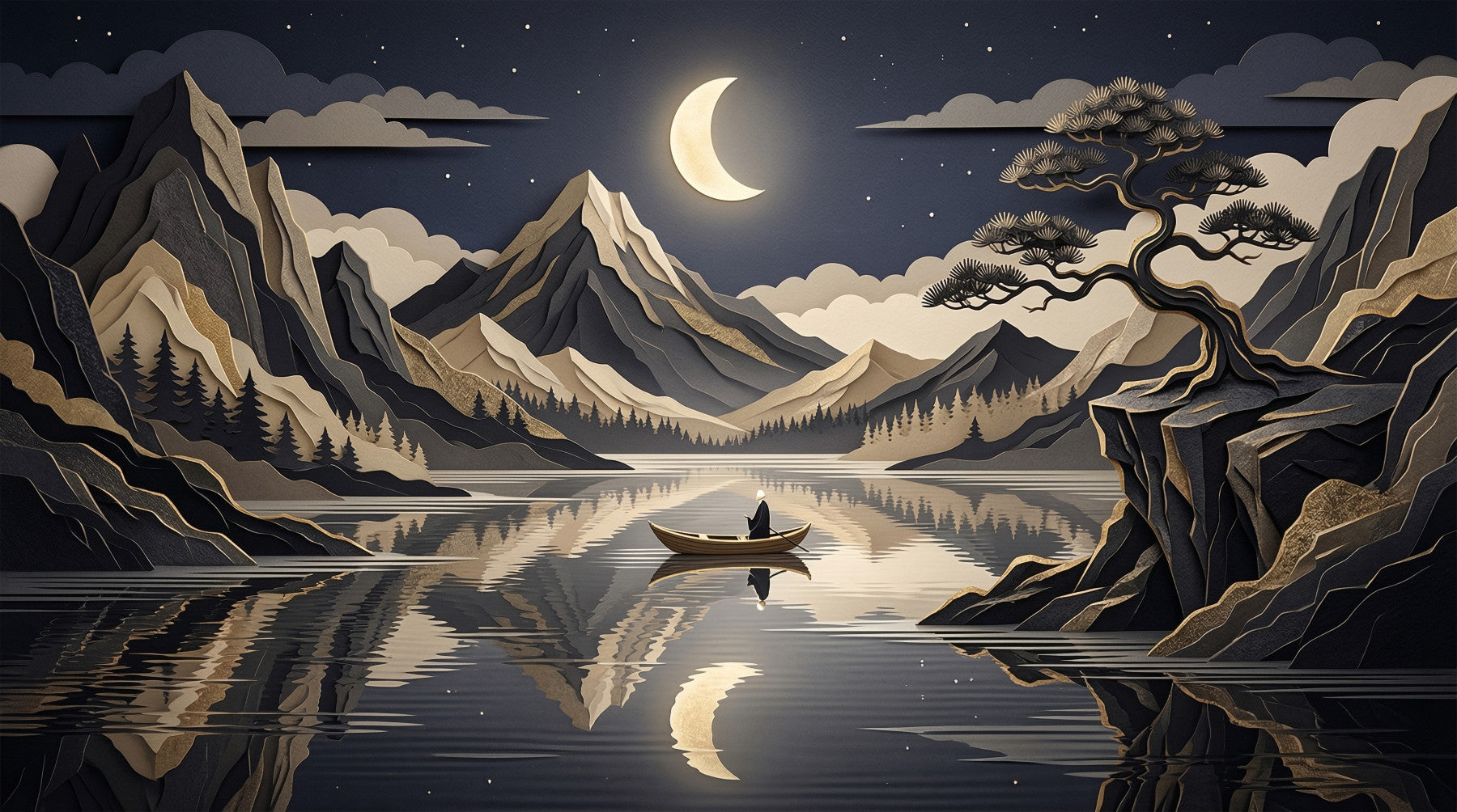 Moonlit Mountain Serenity Wall Mural