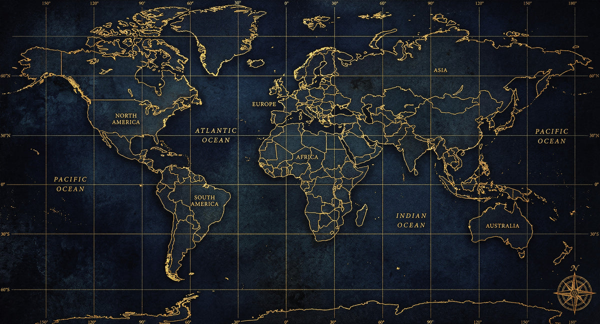 Golden Atlas: Deep Sea & Global Outline Wall Mural