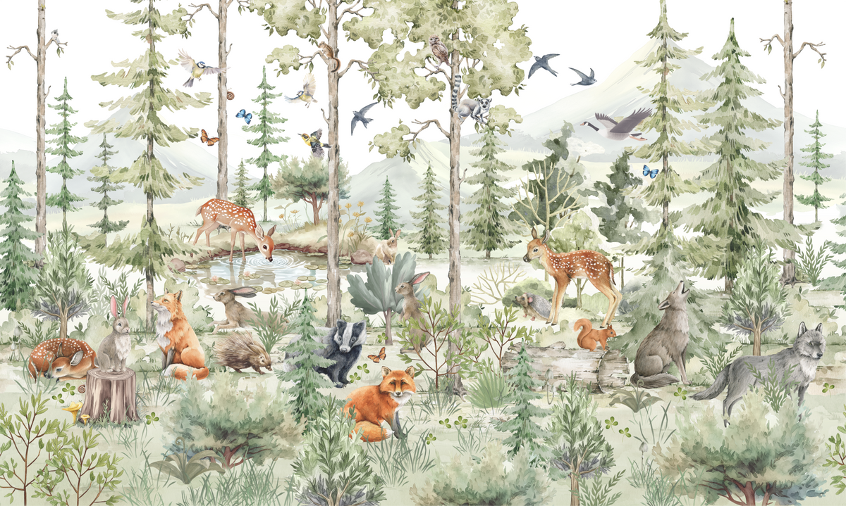 Enchanted Woodland Friends Wall Mural in your room — zoomed
