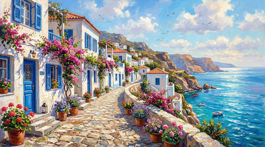 Painterly Greek Isle Escape Wall Mural