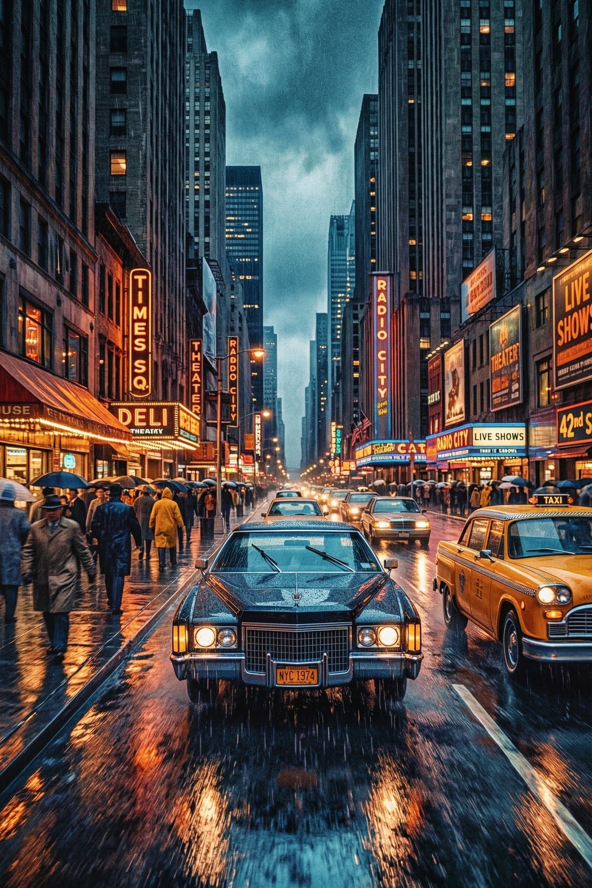 Neon Rain: Vintage New York Streets Wall Mural in your room