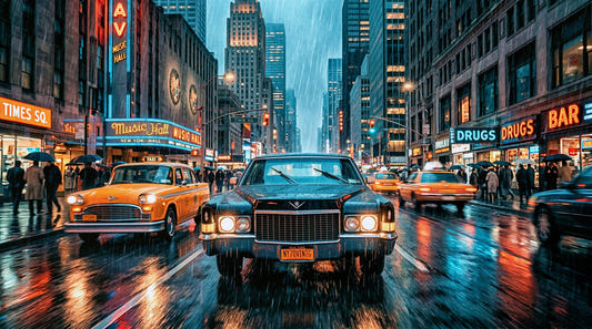 Neon Rain in the City Wall Mural
