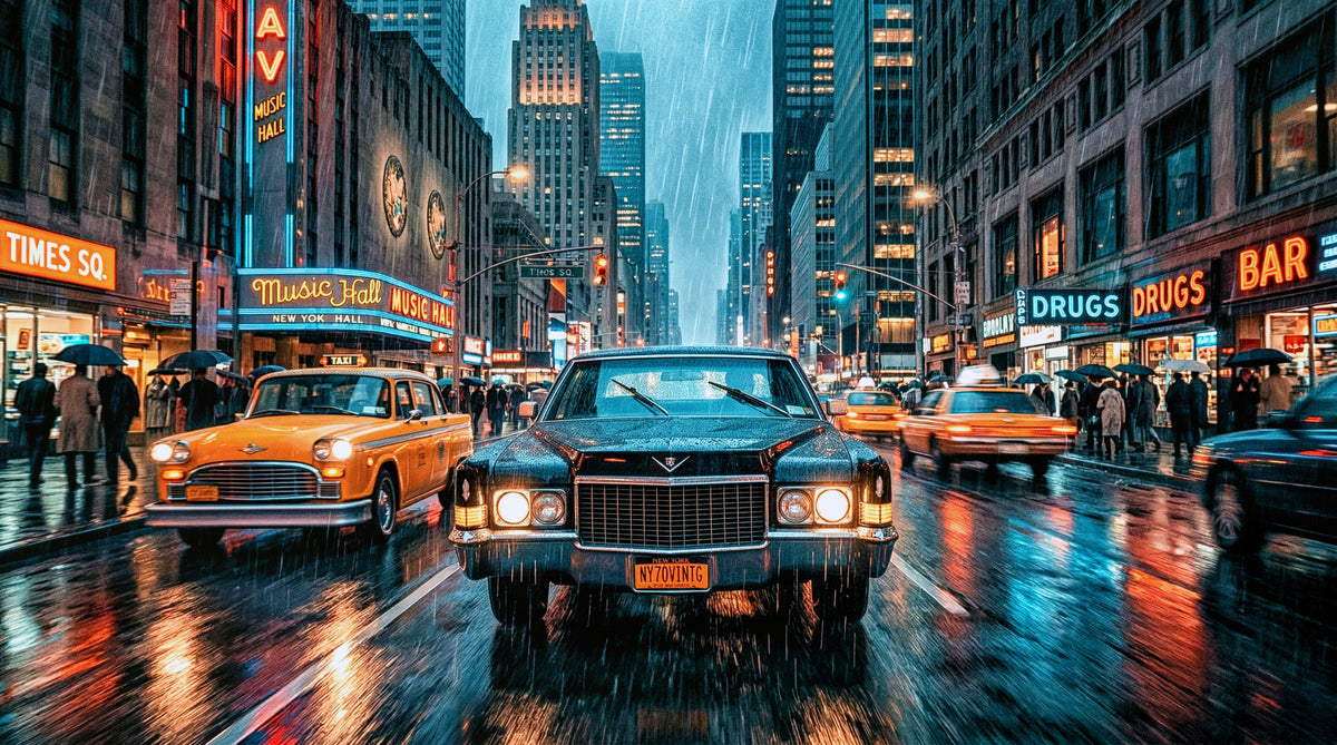Neon Rain in the City Wall Mural in your room — zoomed