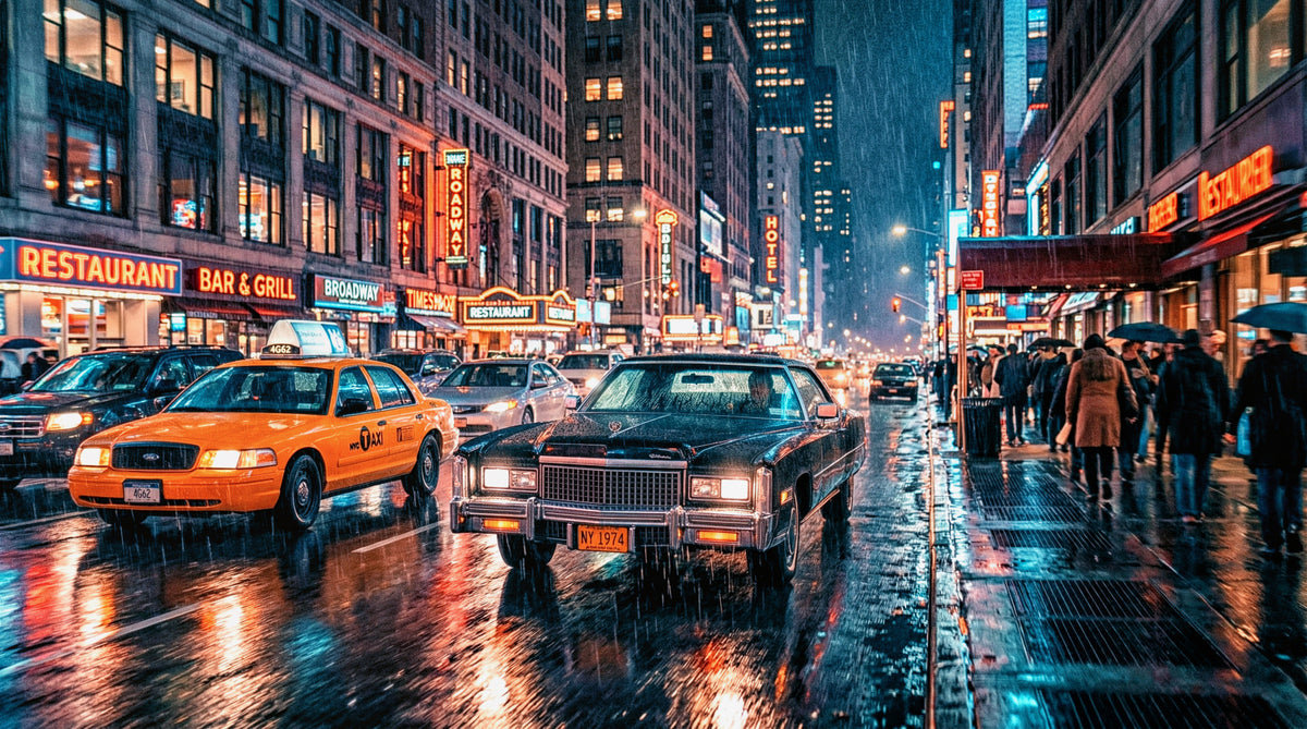 Neon Rain: NYC Streets Wall Mural in your room — zoomed