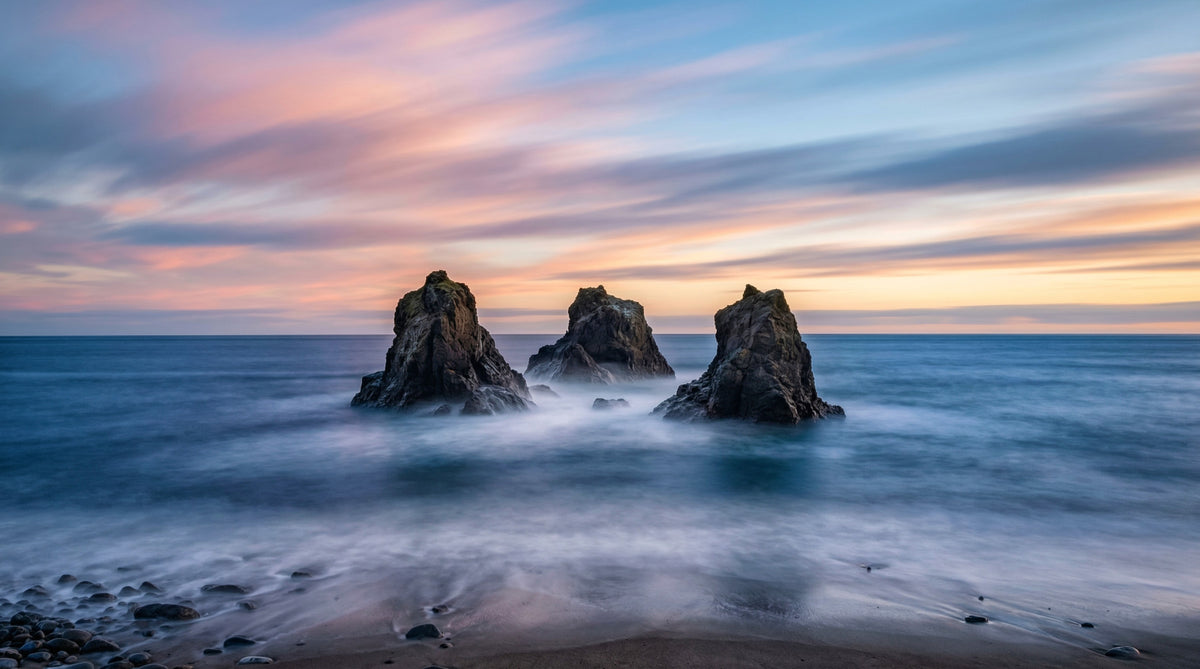 Ethereal Ocean Rocks at Sunset Wall Mural in your room — zoomed