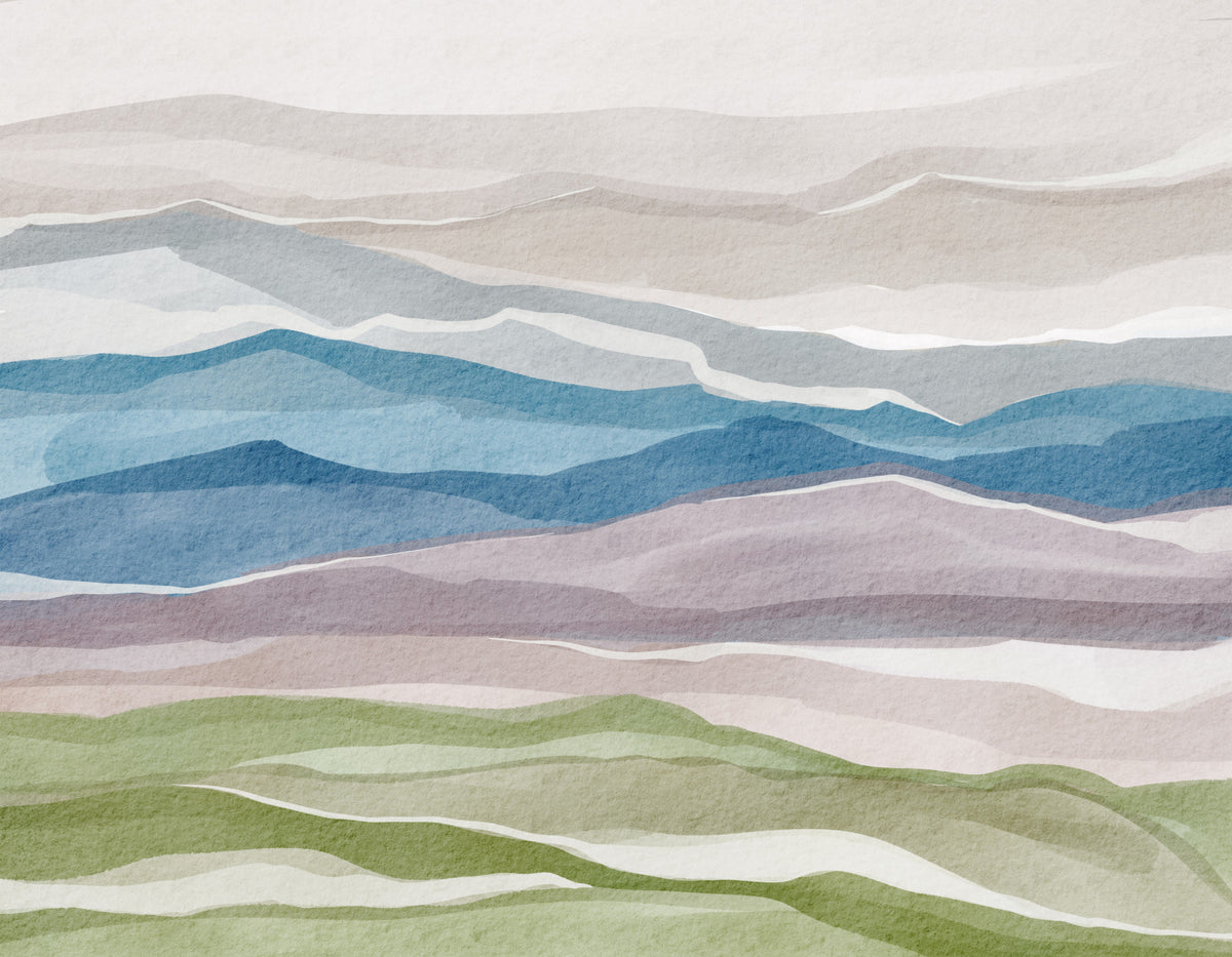 Serene Layered Horizons Wall Mural in your room — zoomed