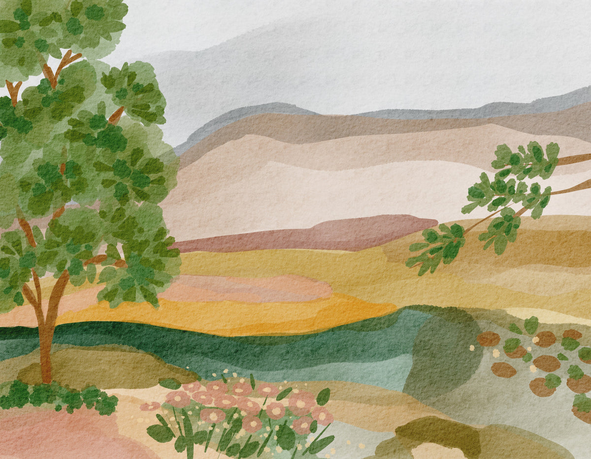 Painted Hillside Calm Wall Mural in your room — zoomed