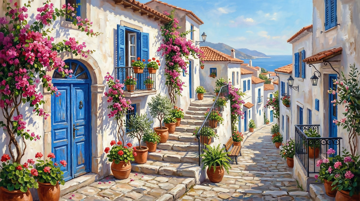 Cobalt & Bougainvillea Dreams Wall Mural in your room