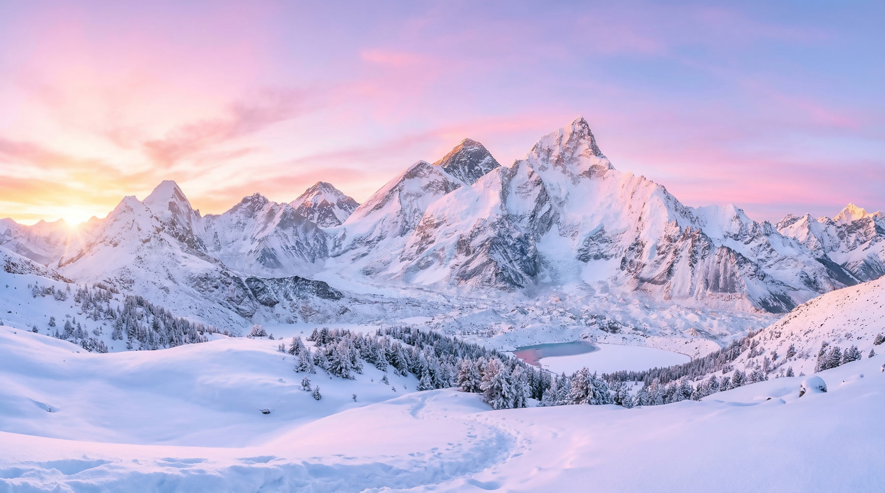 Alpenglow Peaks Panorama Wall Mural