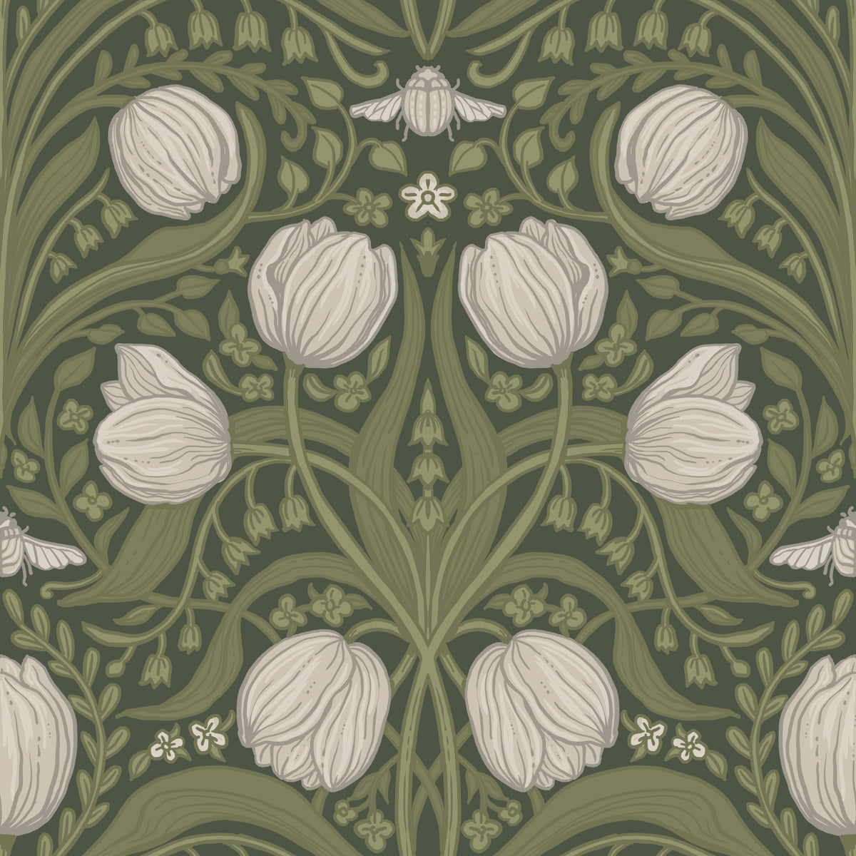 Retro Nouveau Tulips in orange and teal Wallpaper⁠ in your room
