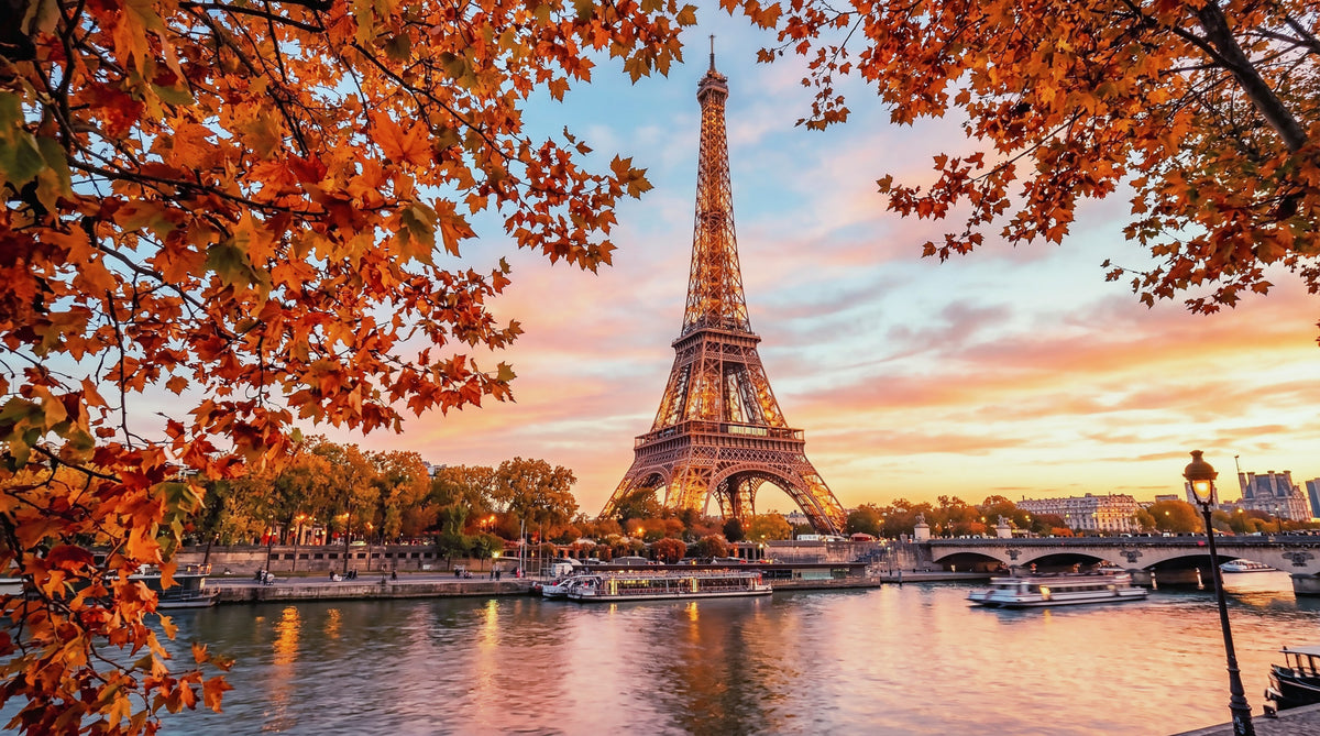 Eiffel Autumn Glow Wall Mural in your room — zoomed