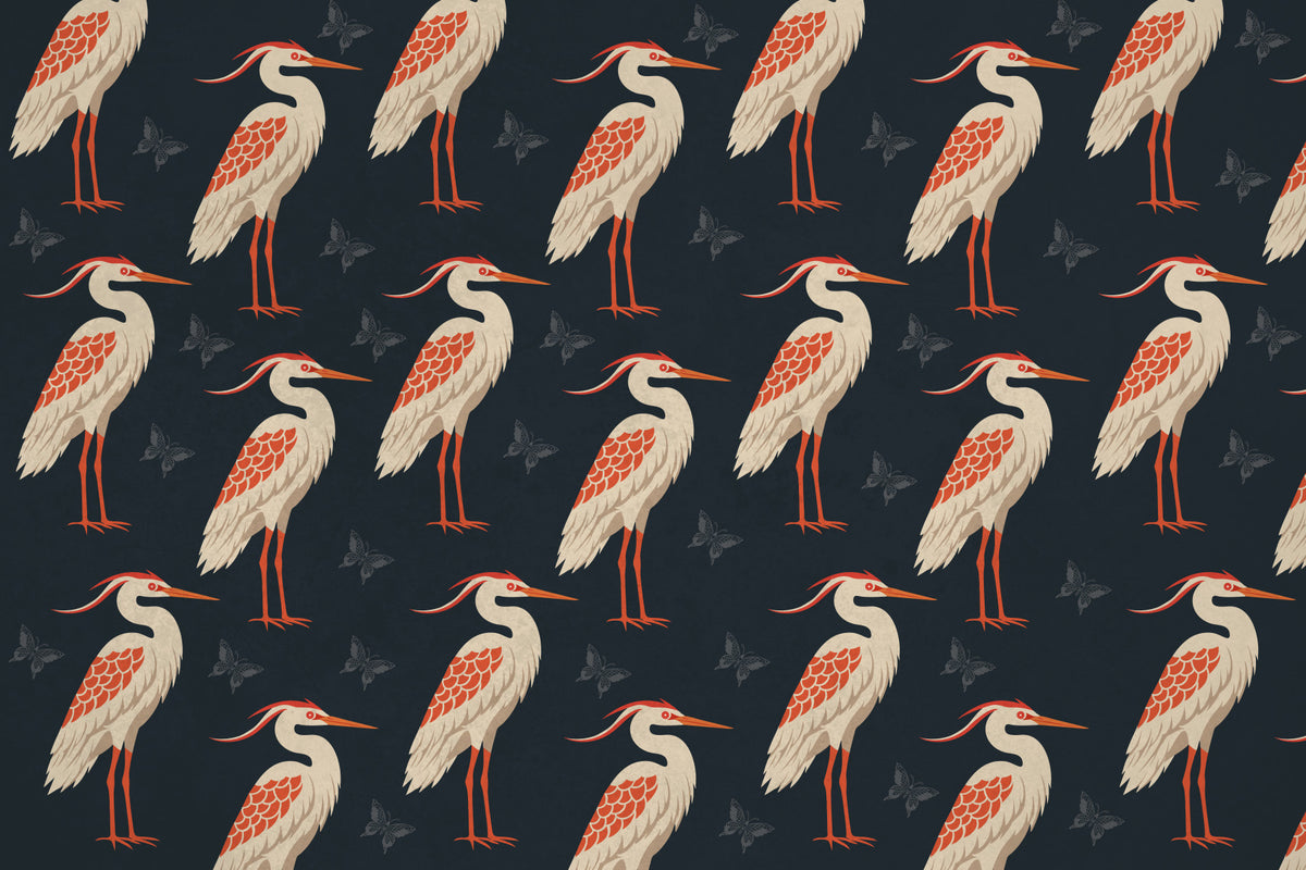 Navy Heron & Butterflies Wall Mural in your room