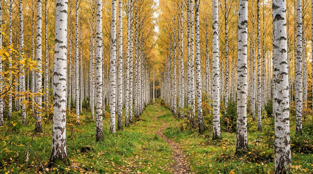 Autumnal Birch Haven Wall Mural in your room — zoomed