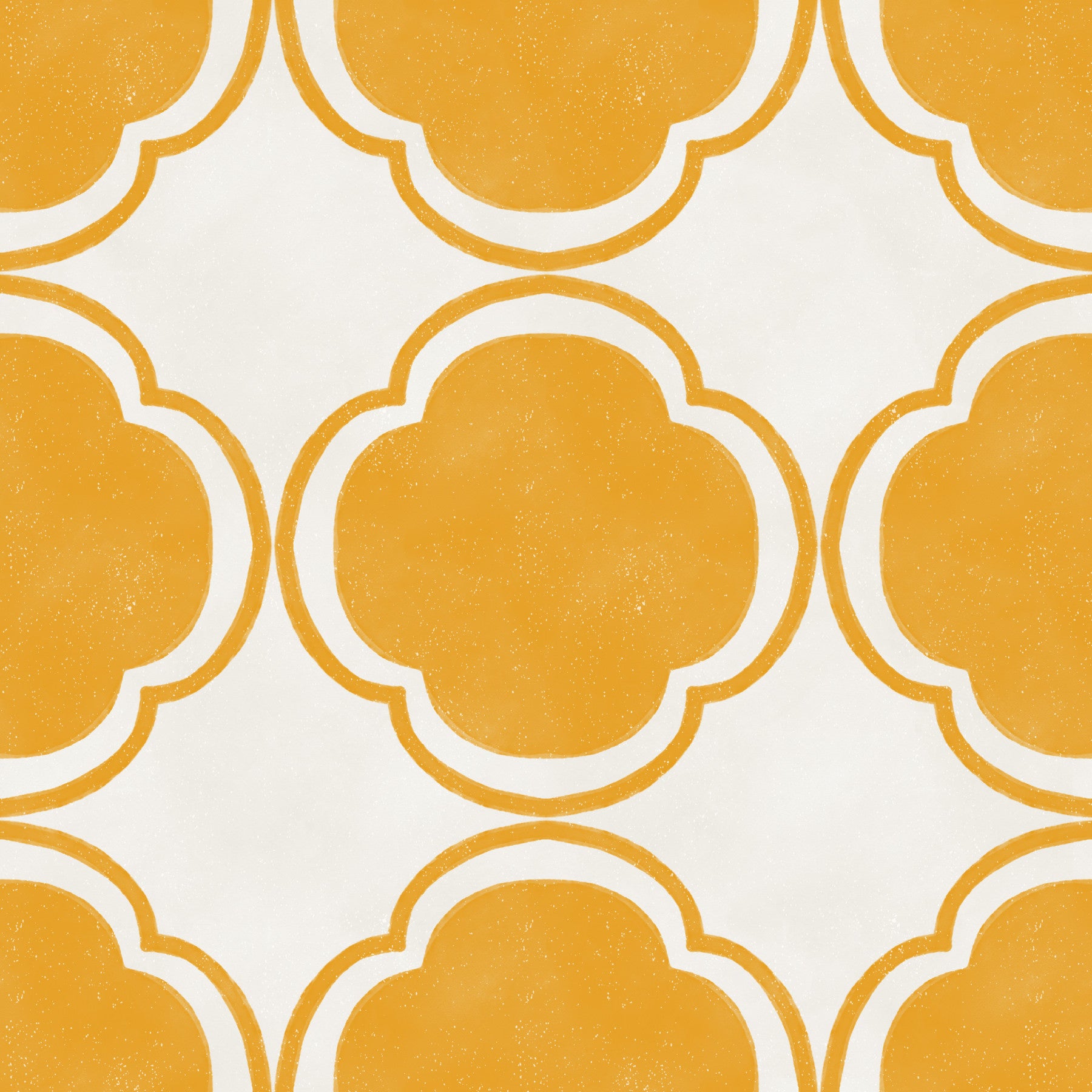 Yellow quatrefoil wallpaper styled in bright Kitchen interior backdrop