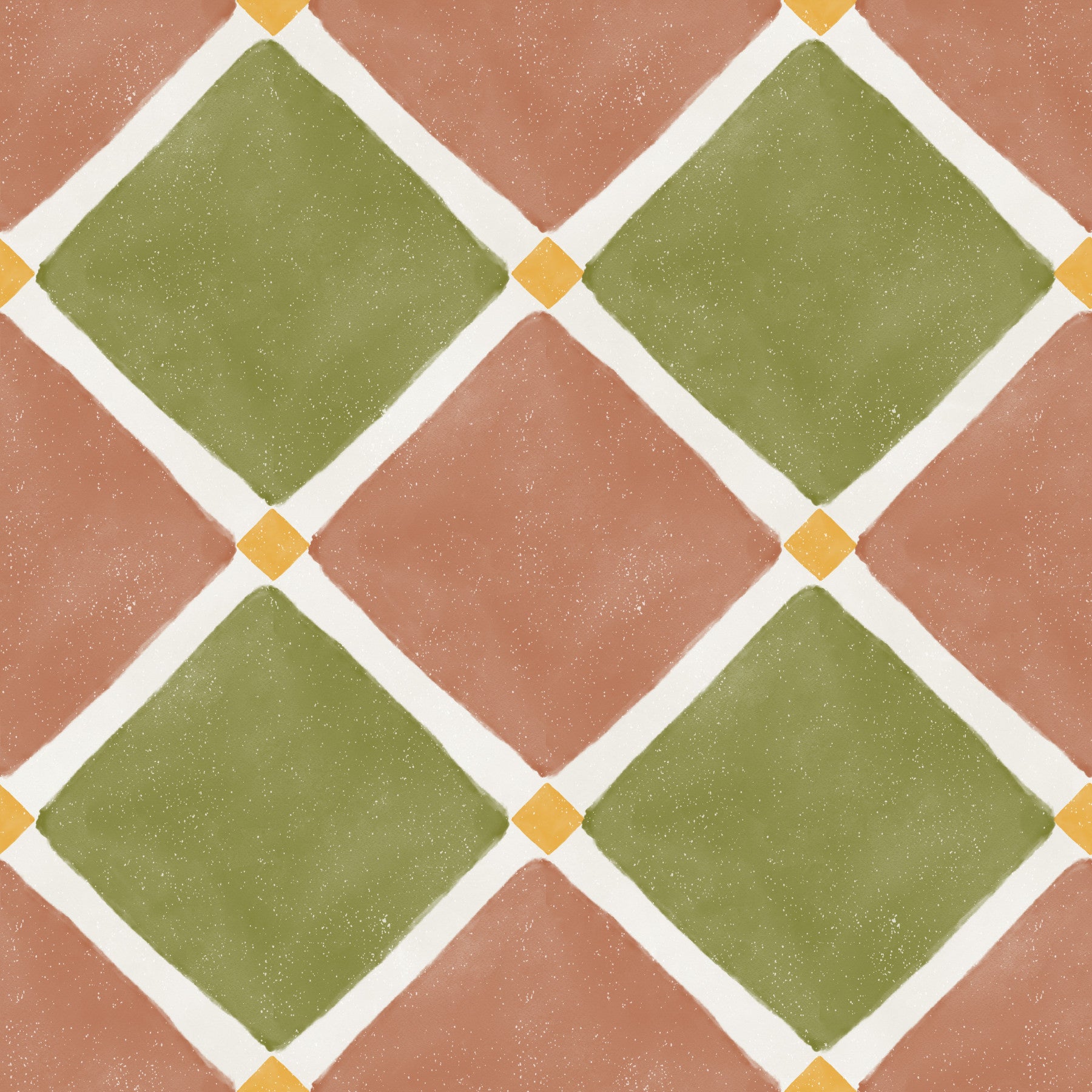 Mediterranean Rustic Checkerboard Aged Decoration - Terracotta - Olive Wallpaper⁠