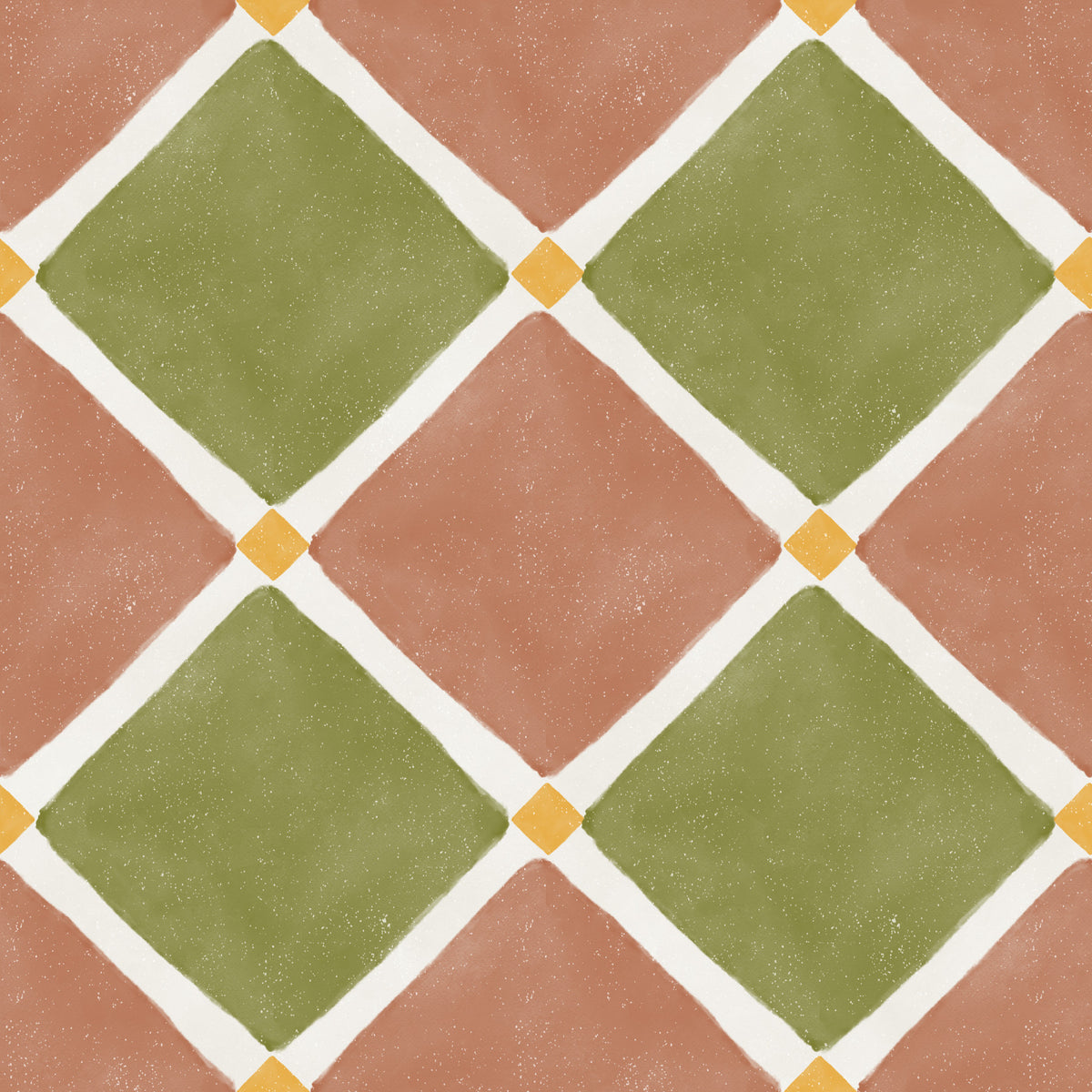 Mediterranean Rustic Checkerboard Aged Decoration - Terracotta - Olive Wallpaper⁠