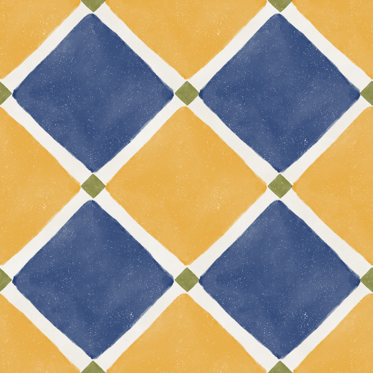Mediterranean Rustic Checkerboard Aged Decoration - Yellow - Blue Wallpaper⁠ in your room