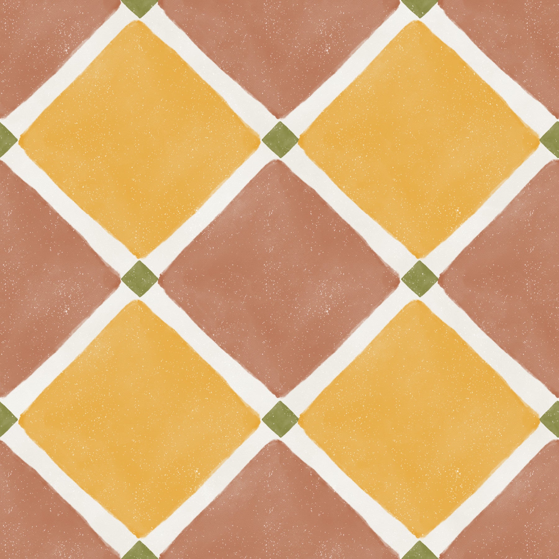 Terracotta yellow checkerboard wallpaper brings warmth to a modern Dining area