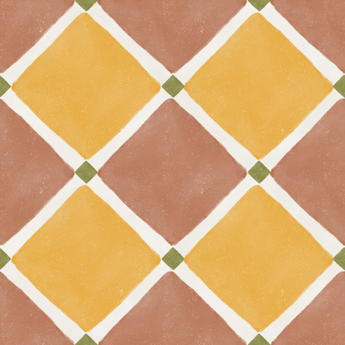 Mediterranean Rustic Checkerboard Aged Decoration -  Terracotta - Yellow Wallpaper⁠