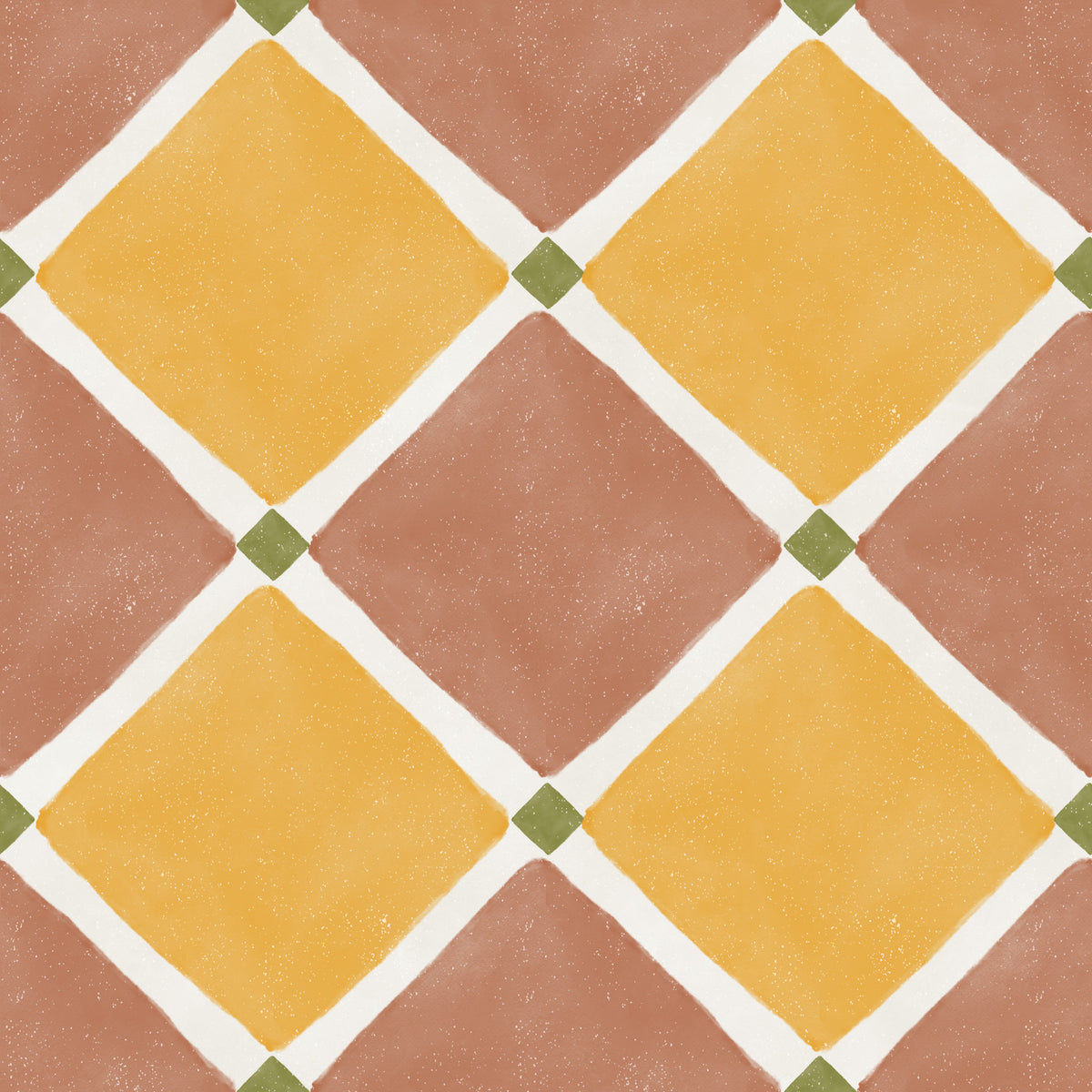 Mediterranean Rustic Checkerboard Aged Decoration -  Terracotta - Yellow Wallpaper⁠ in your room