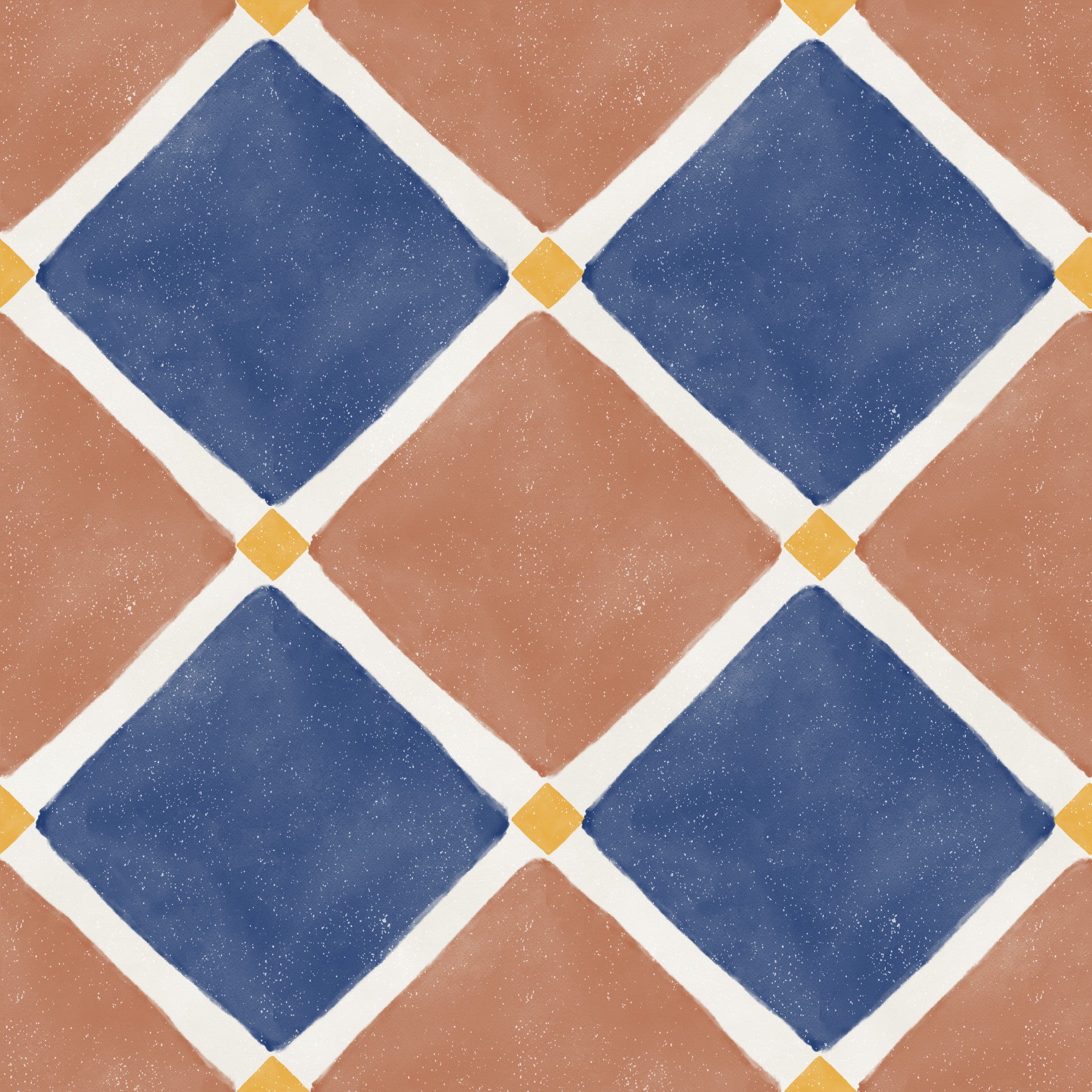 Mediterranean Rustic Checkerboard Aged Decoration - Terracotta - Blue Wallpaper⁠