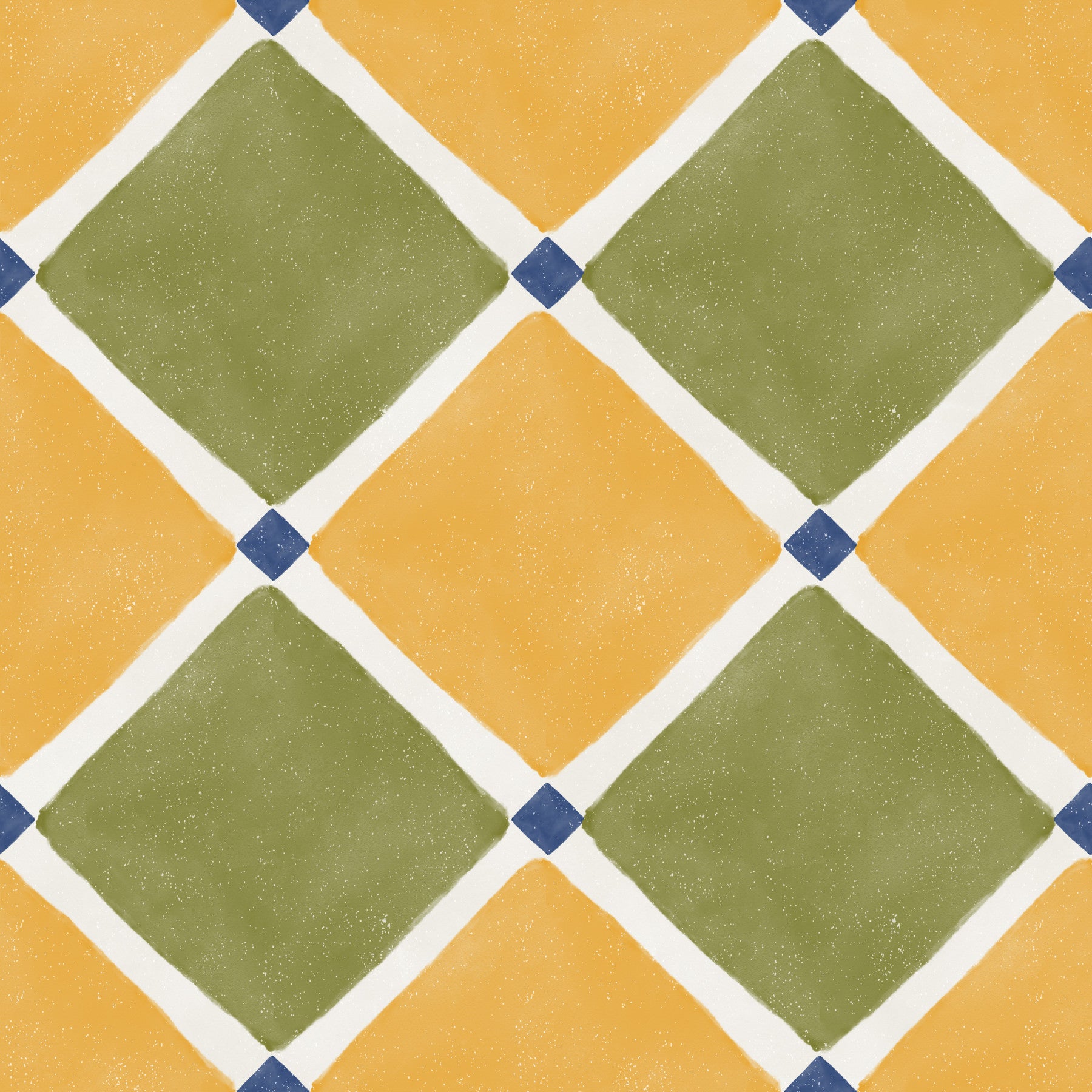 Mediterranean rustic checkerboard wallpaper warming up a modern living room.