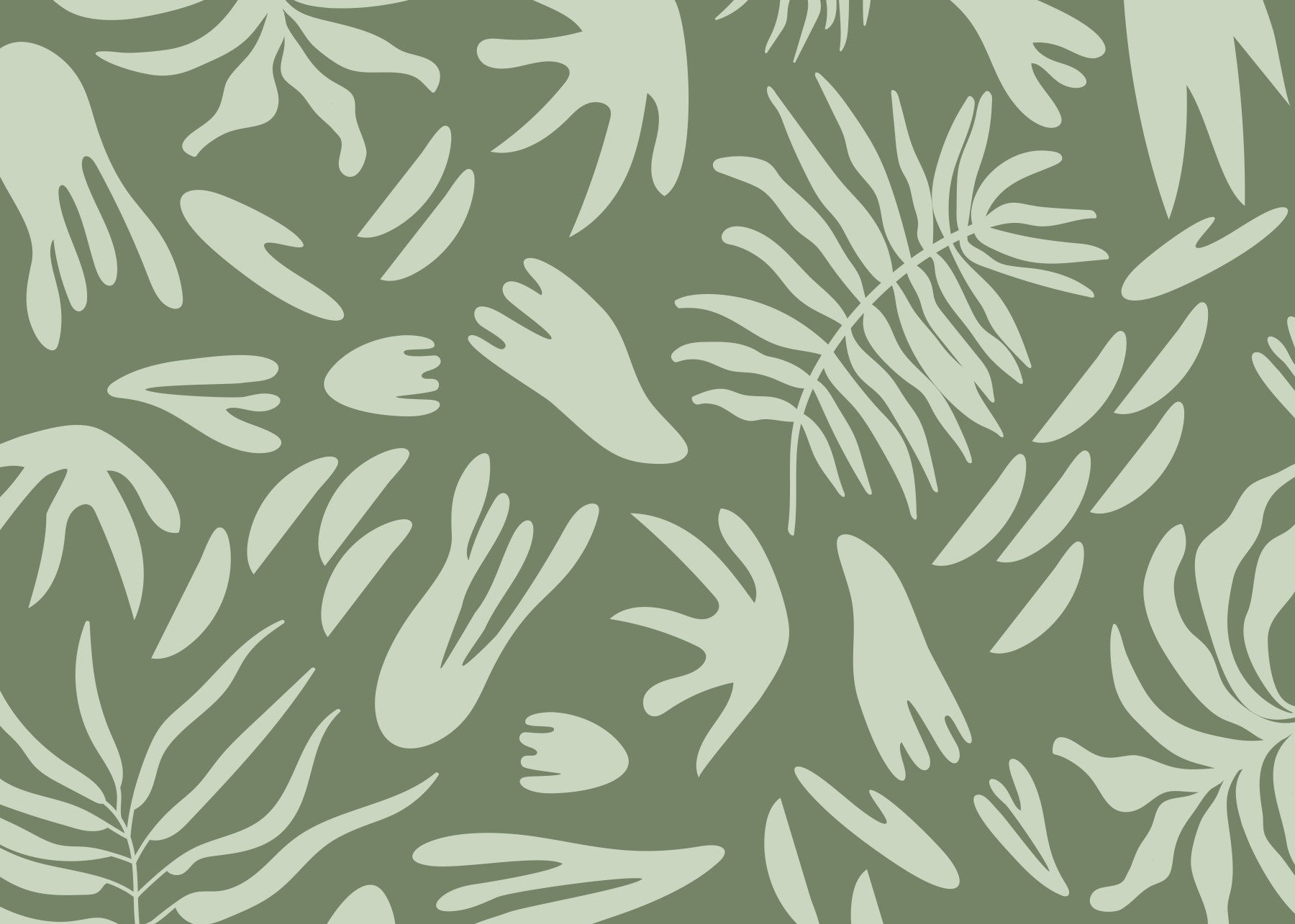 Abstract leaf mural for a hallway with soft green pattern layout
