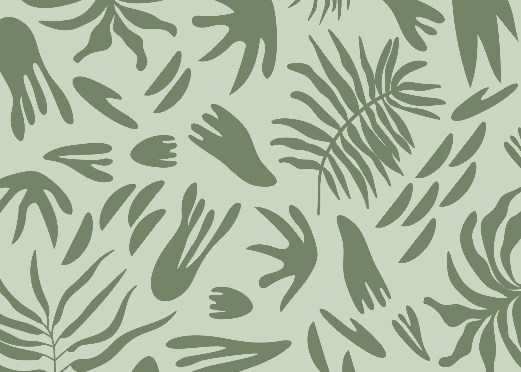 Pattern wall mural with soft green tones and organic shapes