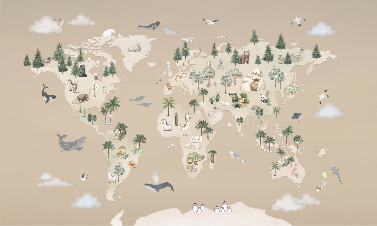 Animal Atlas Brown Wall Mural in your room