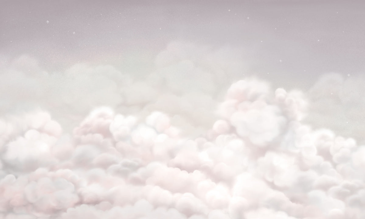 Calming Clouds Pink Wall Mural in your room — zoomed