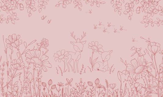 Deer Doodles Pink Dark Wall Mural