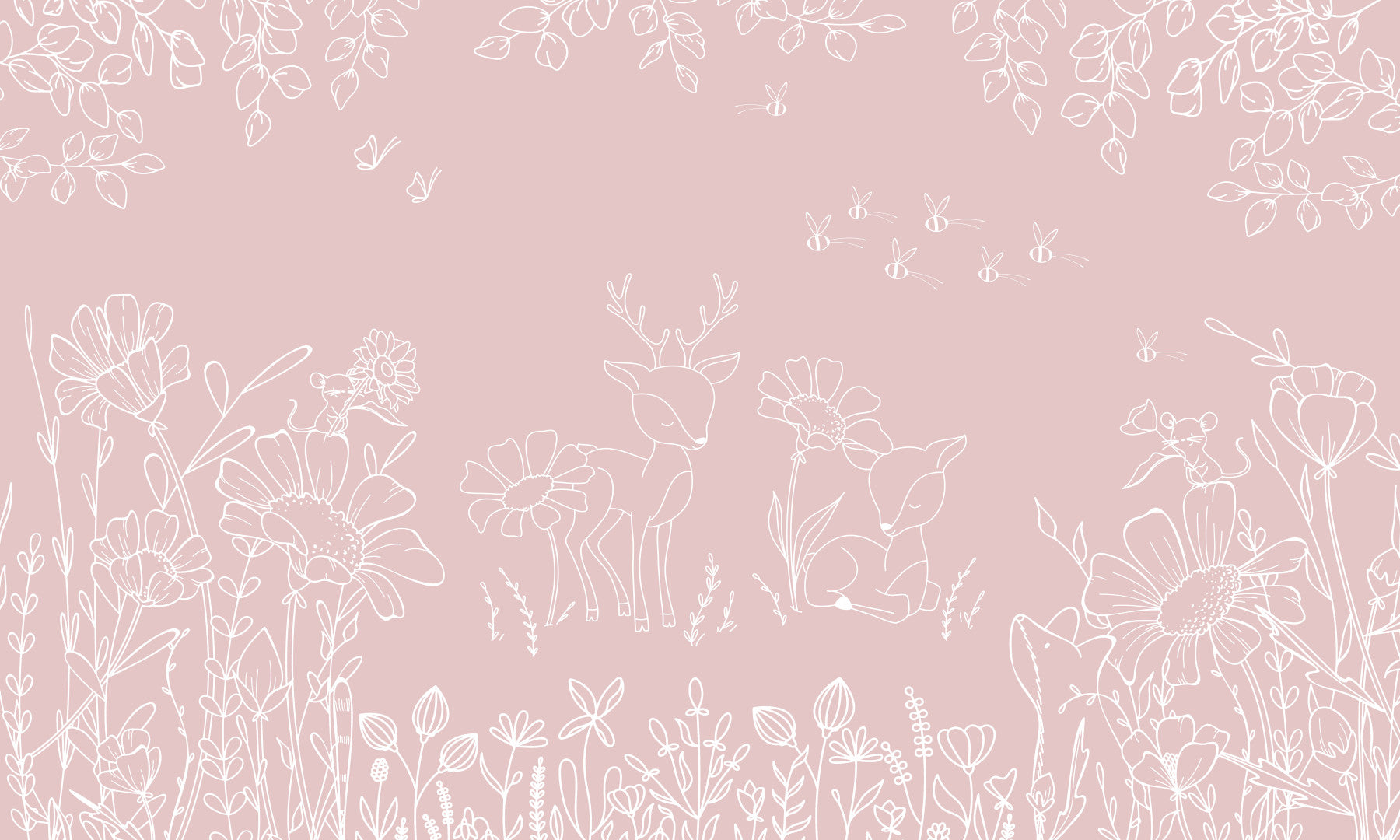 Deer Doodles Pink Wall Mural
