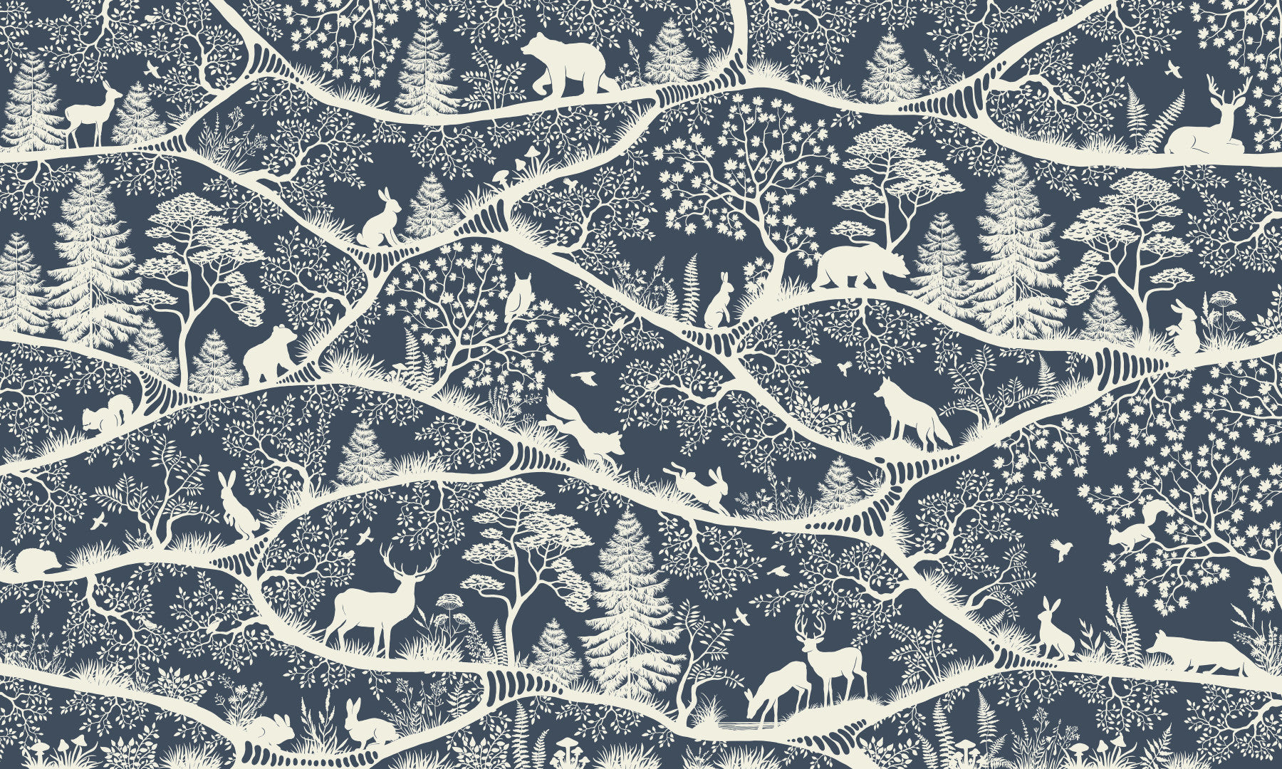 Nordic Nature Blue White wall mural forest animals kids room decor