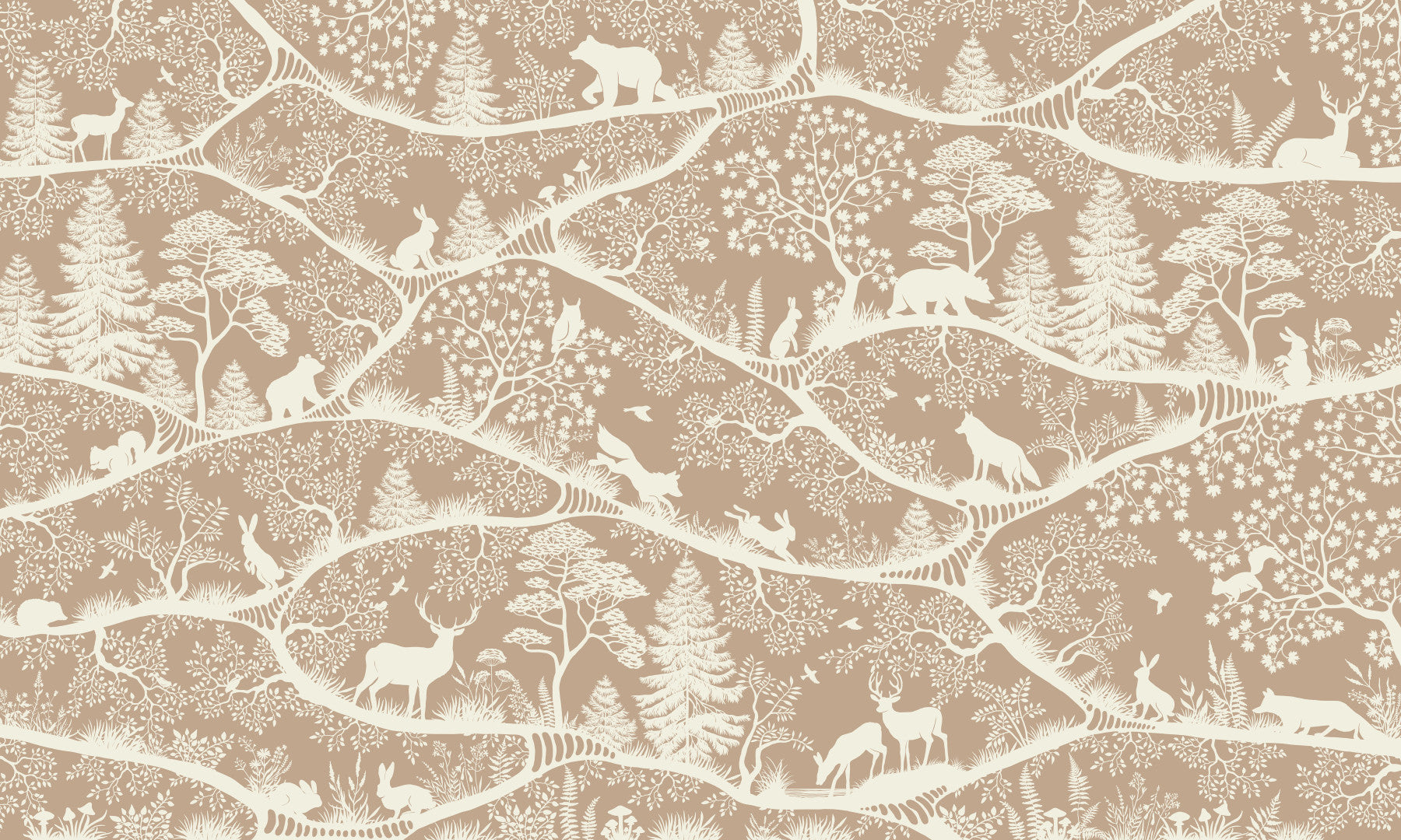 Nordic Nature Brown White wall mural forest animals kids room decor