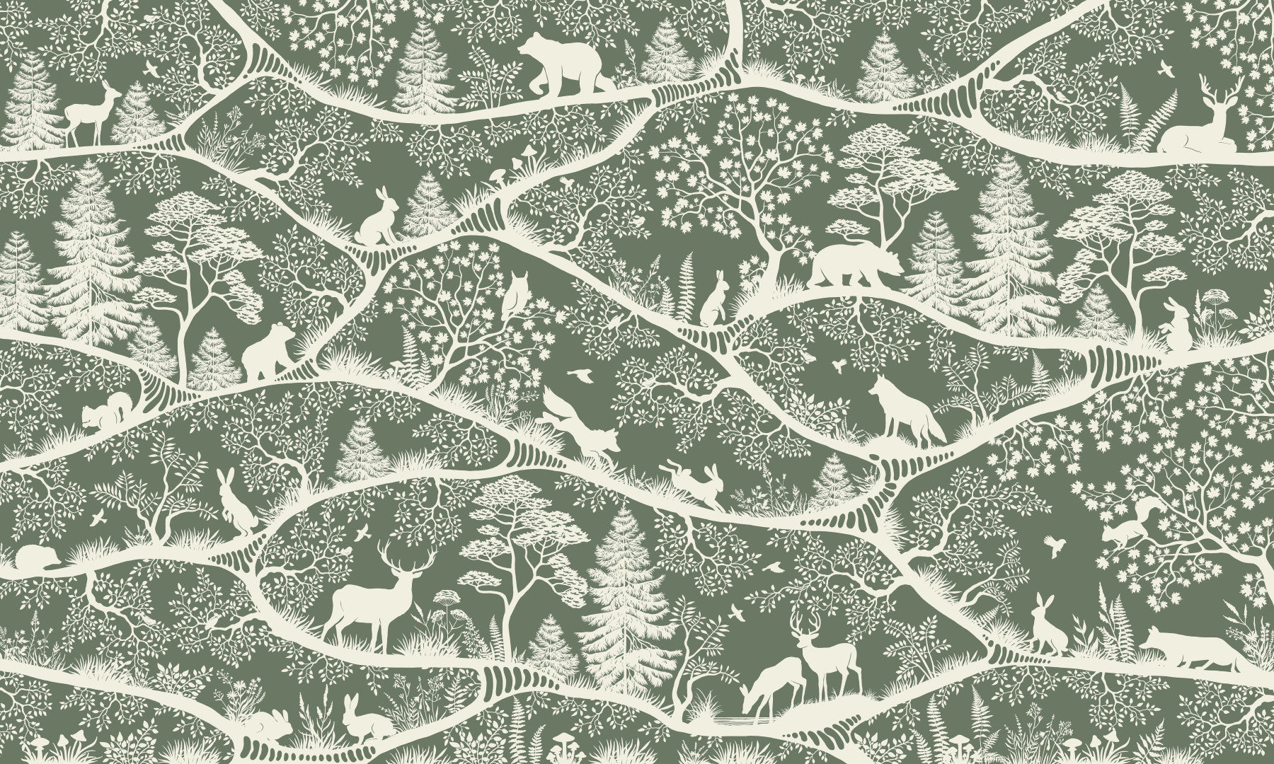 Nordic Nature Green White Wall Mural