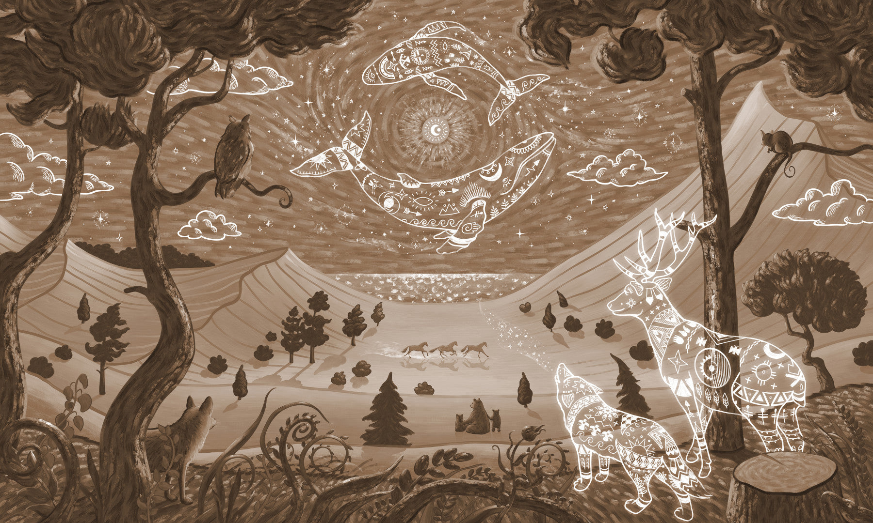 Spirit Night Brown Wall Mural