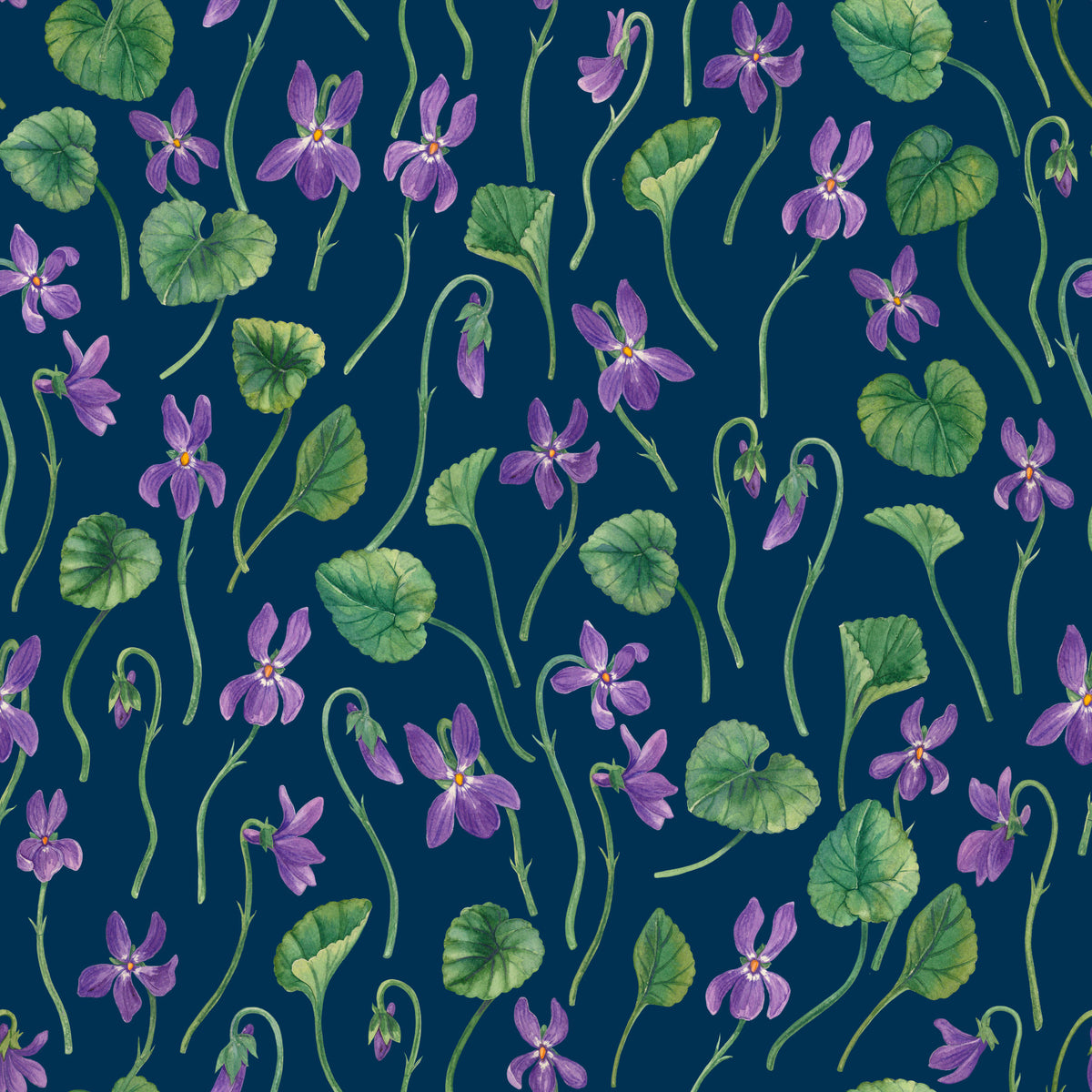 Watercolor violets on blue Wallpaper⁠ in your room — zoomed