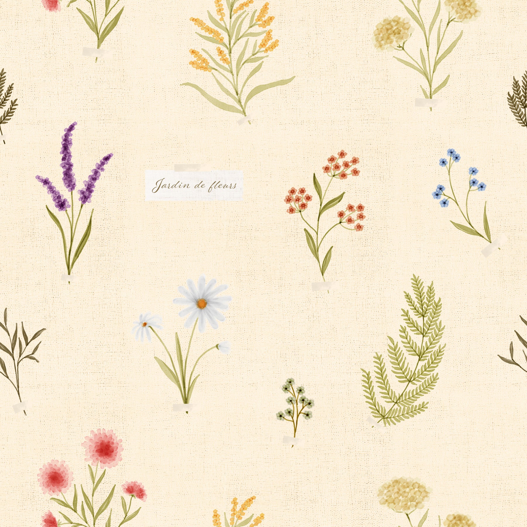 Living room decor with wildflowers collection wallpaper and soft botanical pattern