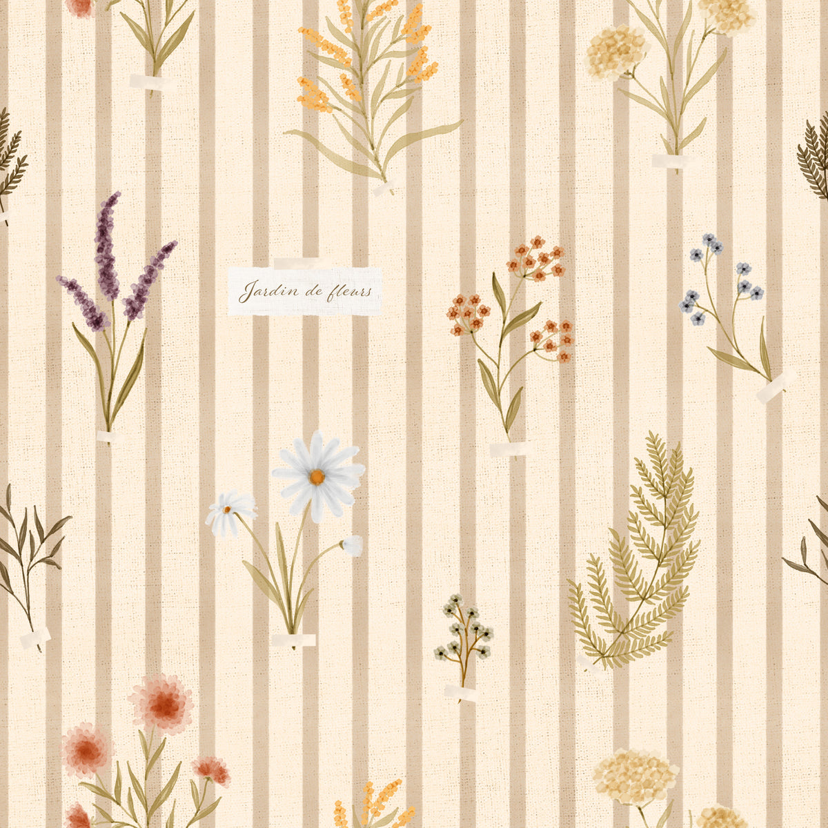 Jardin des Fleurs Wildflowers On Stripes Wallpaper⁠ in your room