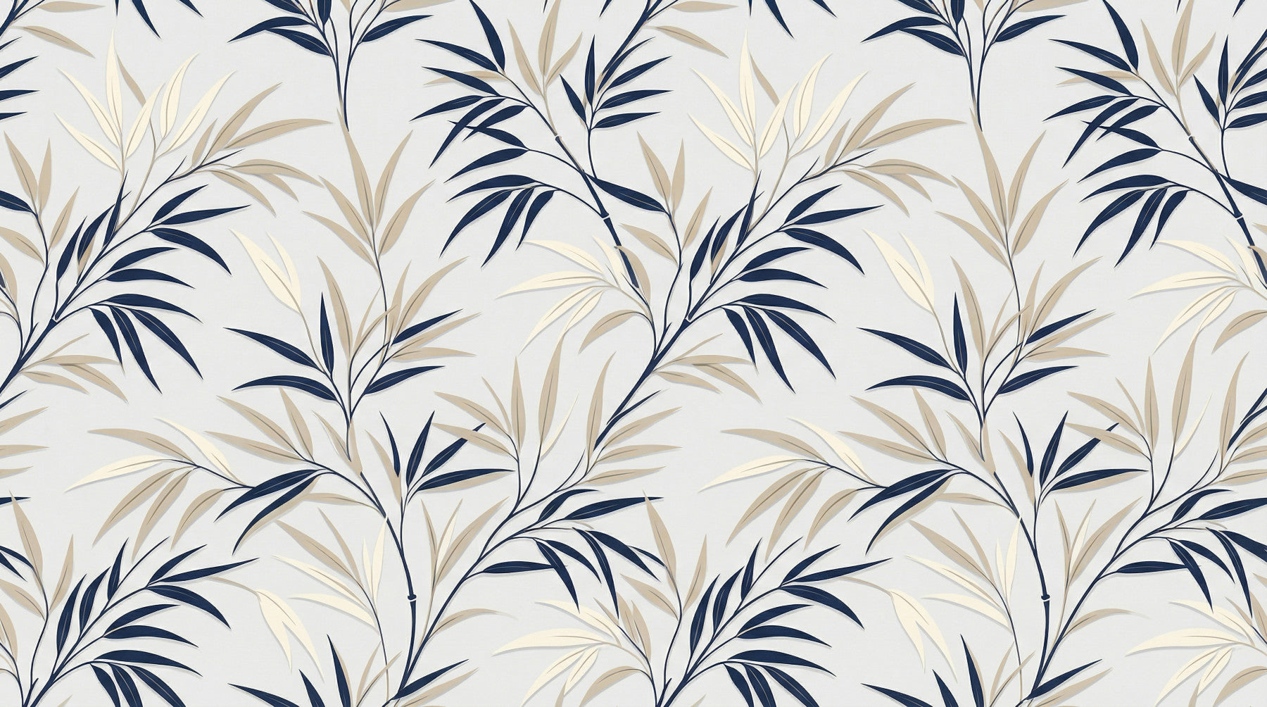Serene bamboo wall mural with beige and navy leaves in living room