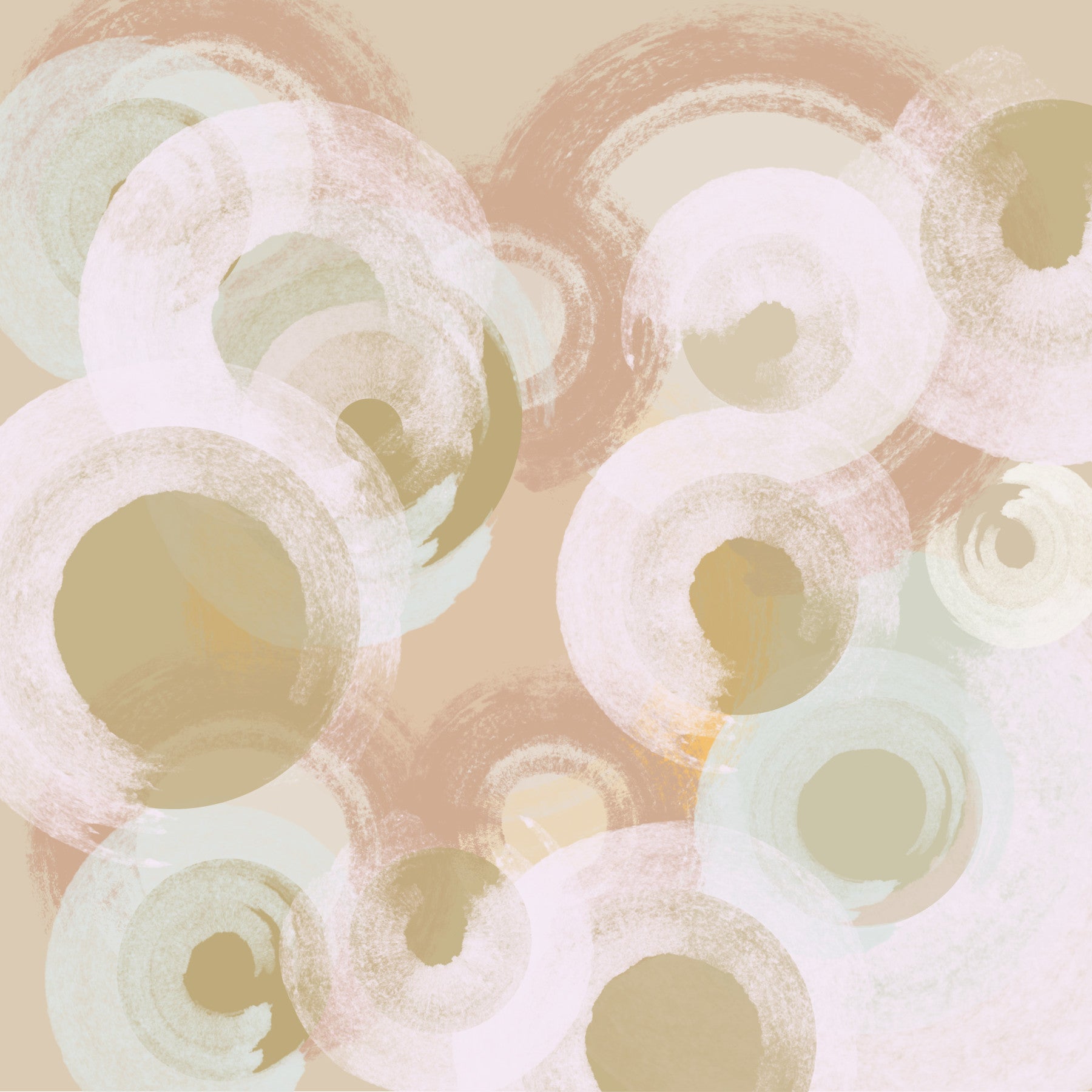 Abstract oval wall mural in a bedroom with muted beige and blush tones
