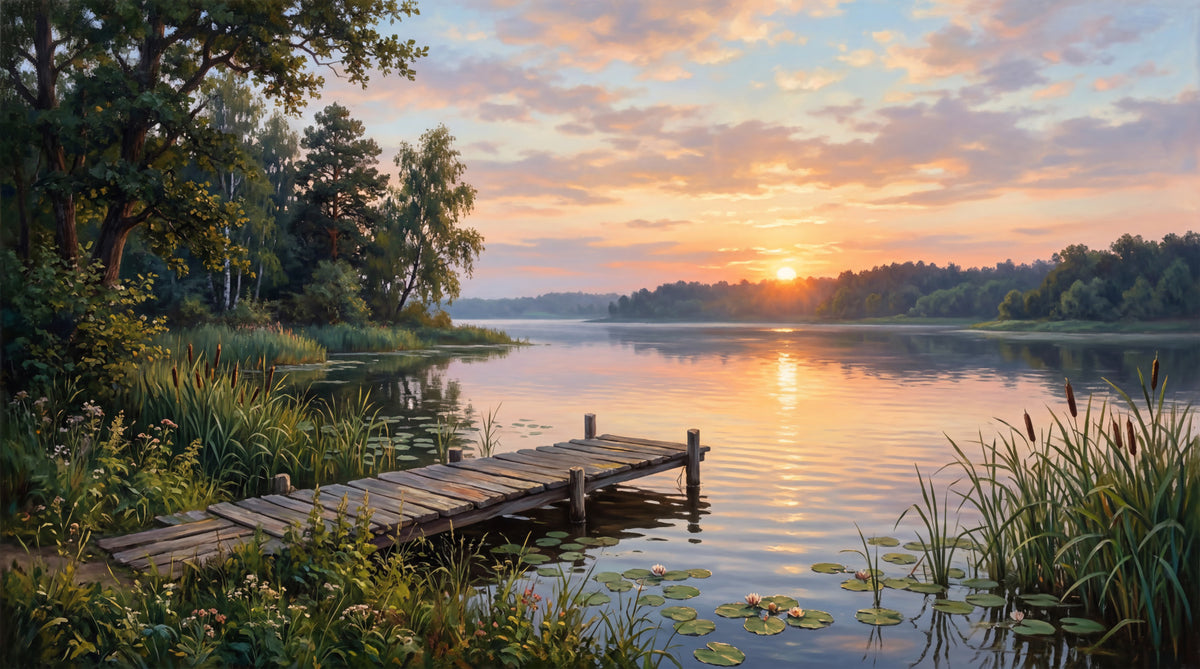 Golden Hour Lake Serenity Wall Mural in your room