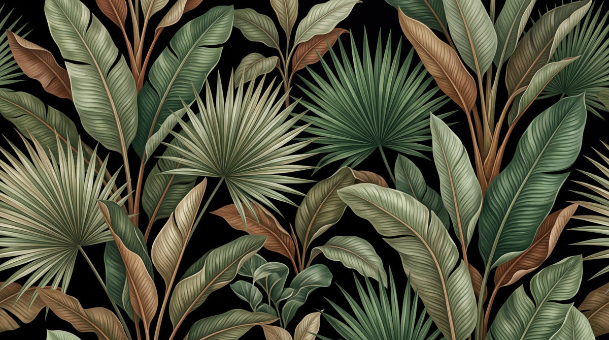 Botanical Noir Wall Mural in your room — zoomed